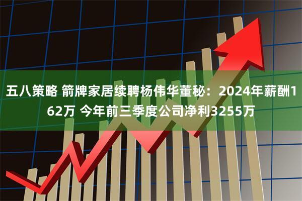 五八策略 箭牌家居续聘杨伟华董秘：2024年薪酬162万 今年前三季度公司净利3255万